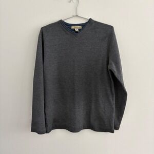 Basic Equipment Mens V-Neck Long Sleeve Ribbed Knit Pullover Top Gray Small